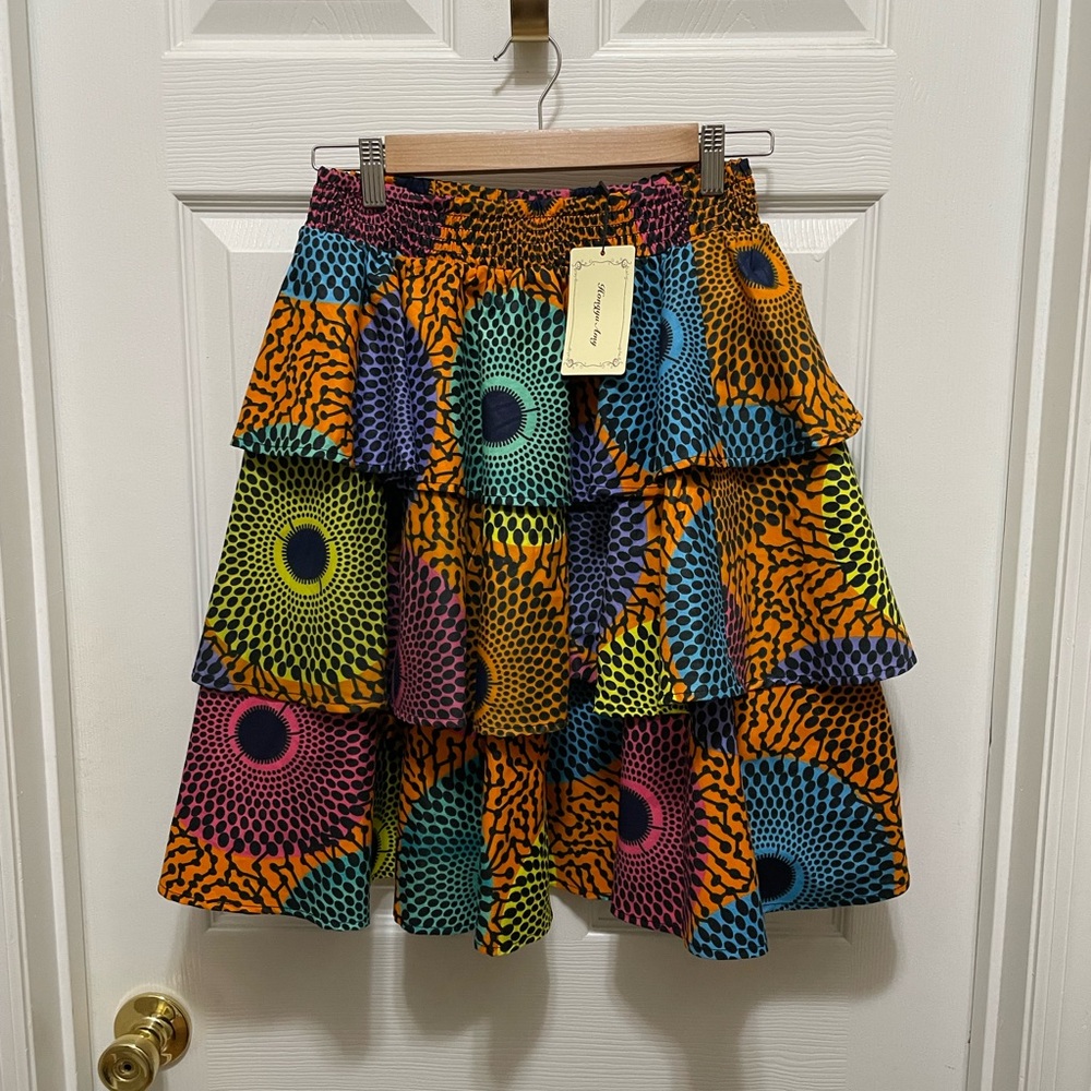Orange and Blue Tiered Mini Bubble Skirt